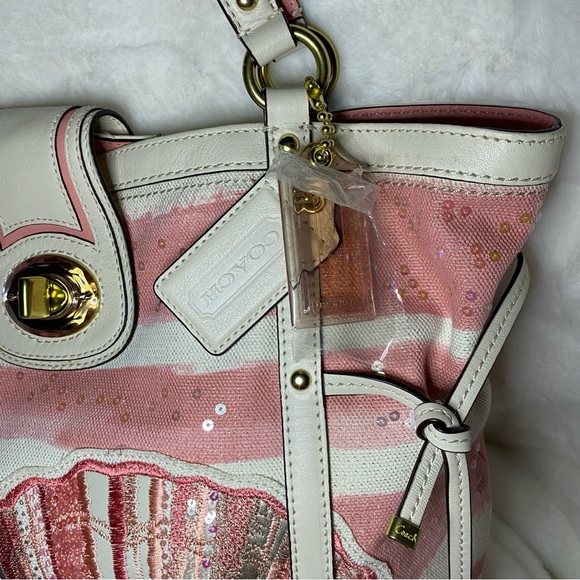 RARE NWOT COACH 19576 AUDREY MOTIF CANVAS
SEASHELL MEDIUM CINCHED TOTE - Picture 8 of 11
